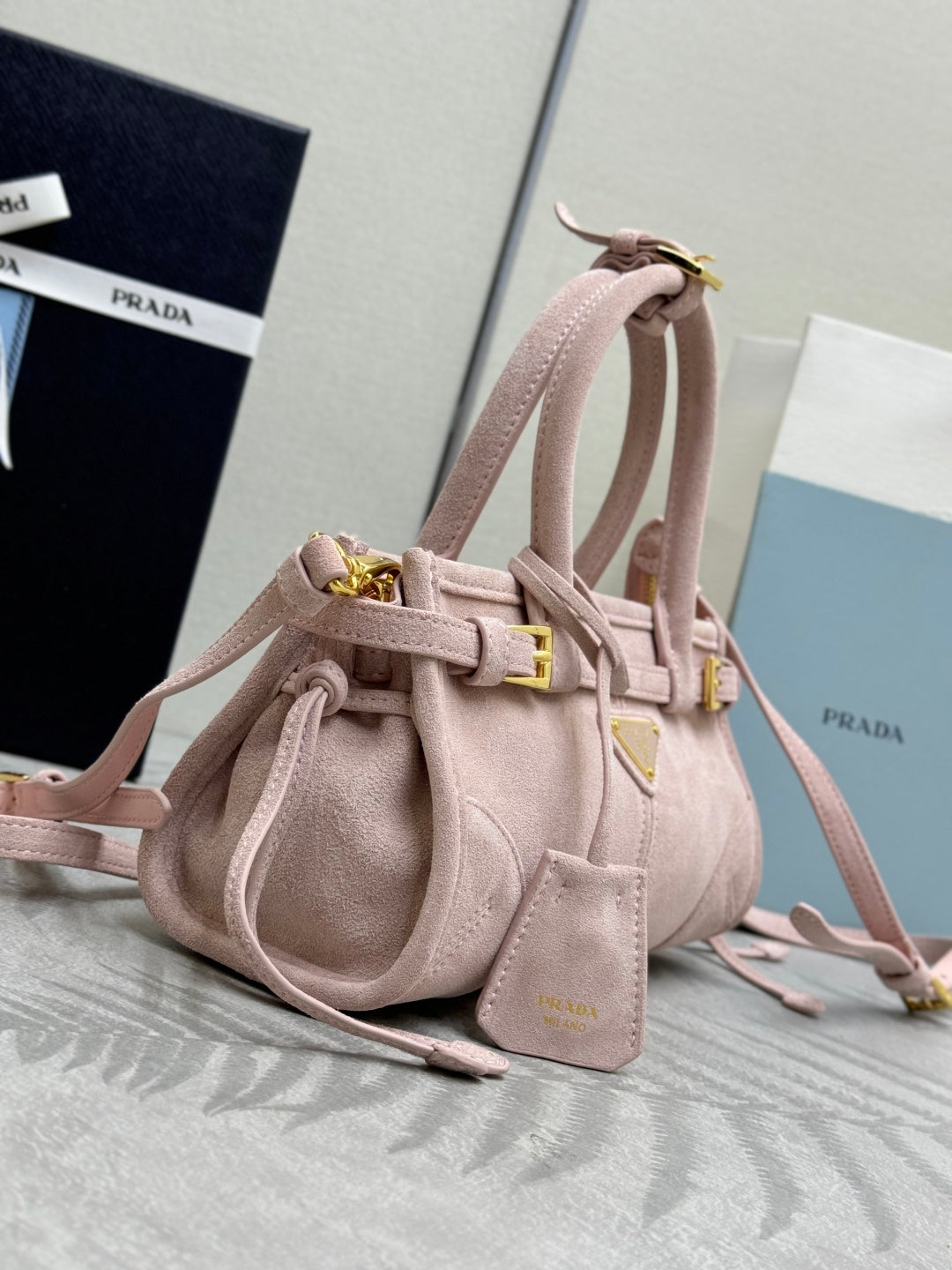 Pra Bonnie Bag 24cm Light Pink Suede Leather 293811