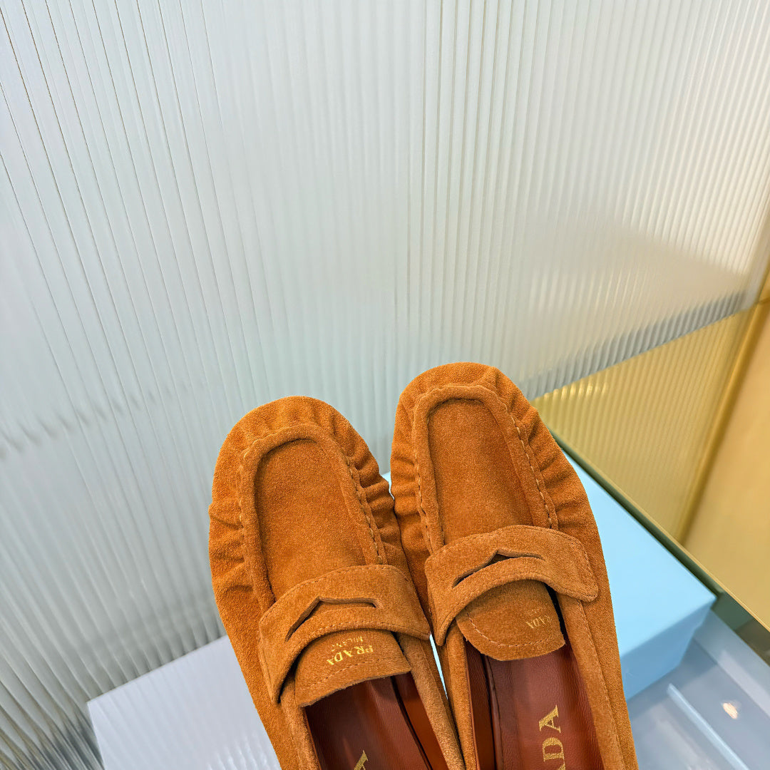 Prada 26s Loafer Tan Brown Suede Leather 837702