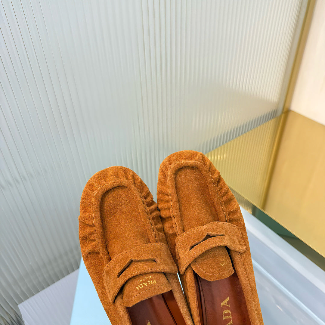 Prada 26s Loafer Tan Brown Suede Leather 837702