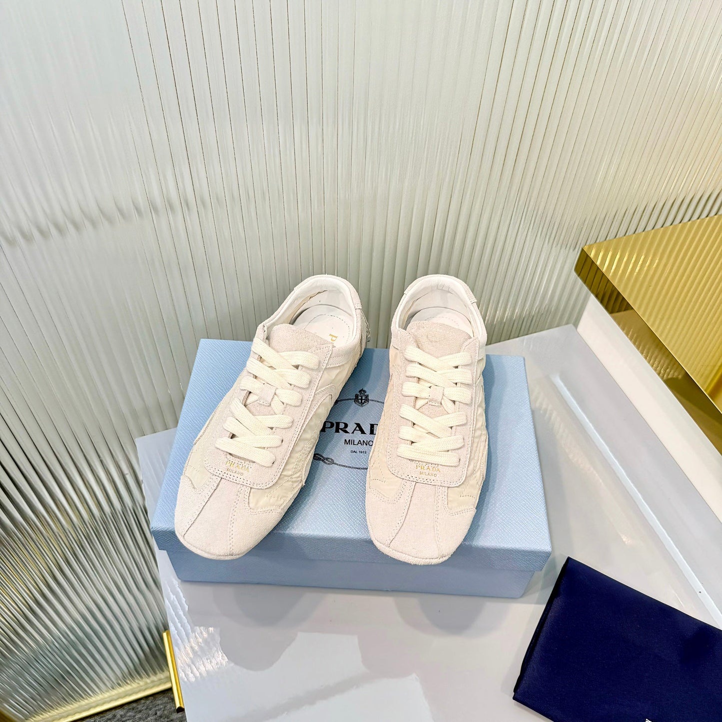 Prada Montecarlo Sneakers Grey Cream Re Nylon Suede 715030
