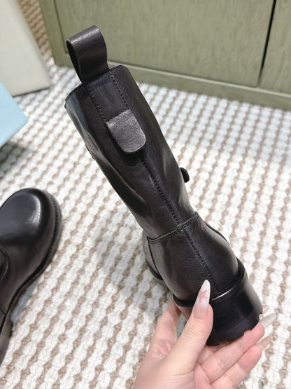 Pra 2025 Boot With Two Silver Buckle Black Calfskin 556292