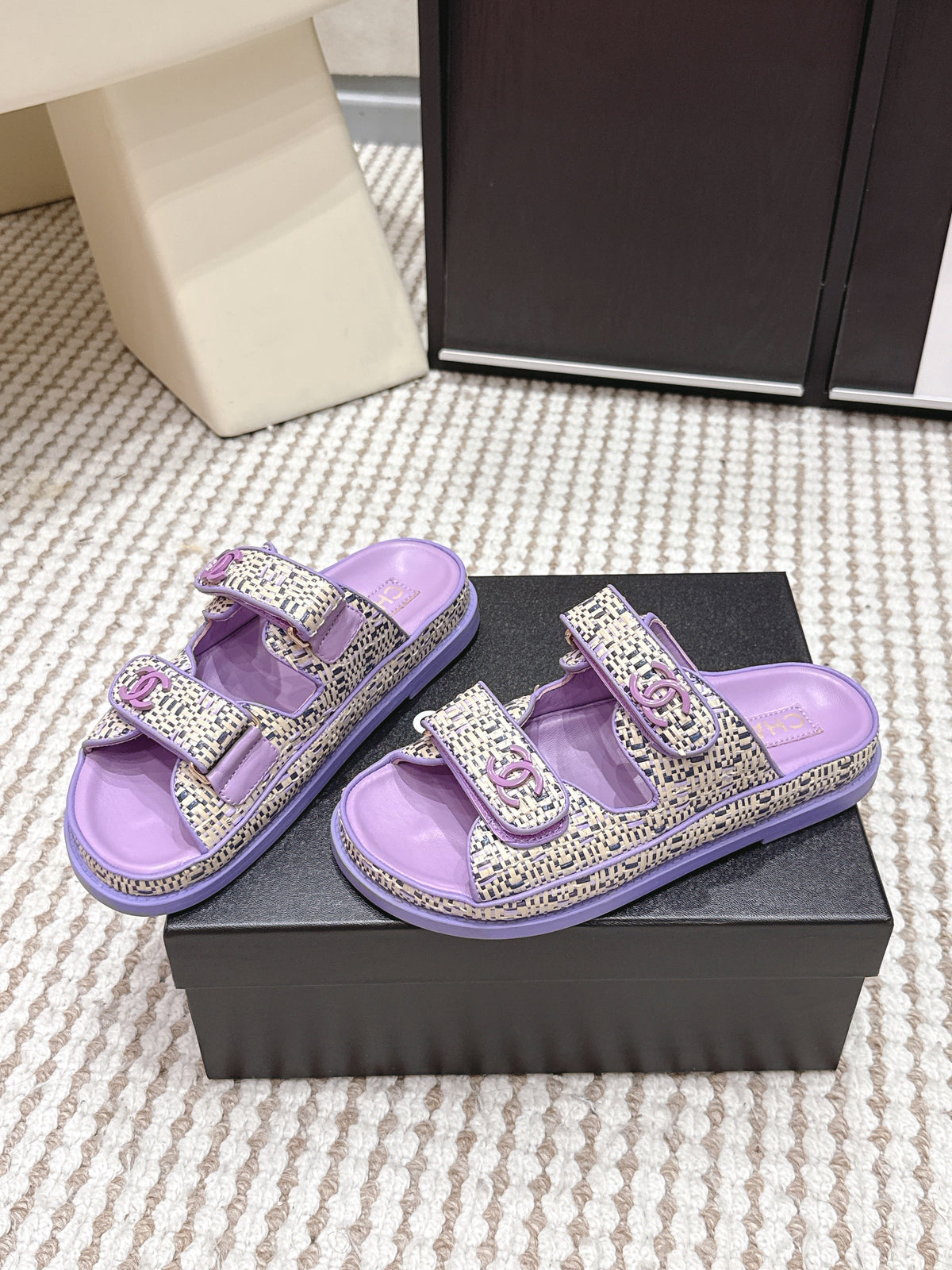 Chanel 2026 Leather Raffia Strap Sandal