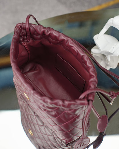 Chanel 26 Drawstring Bag Burgundy Lambskin