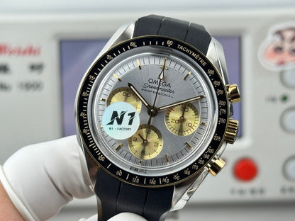 Omega Speedmaster Moonwatch Professional 42mm Silver Gold Dial Black Rubber