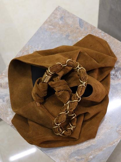 Prada AMALIA Tote Bag 40cm Dark Brown Suede GHW