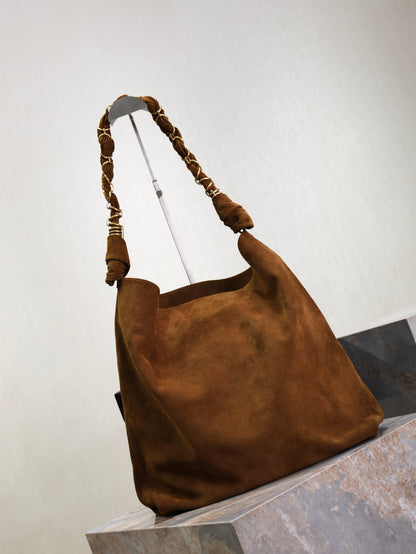 Prada AMALIA Tote Bag 40cm Dark Brown Suede GHW