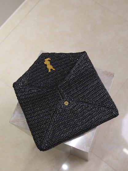 Prada Envelope Clutch 29cm Black Raffia Leather