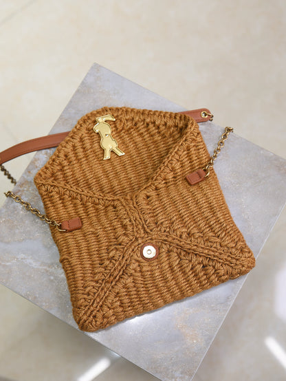 Prada Calypso Bag 19cm Brown Rope Woven Leather