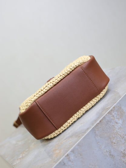 Prada LE 5A7 Mini 15cm Brown Beige Raffia Leather GHW