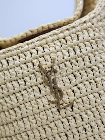 Prada GabyBucket 17cm Brown Beige Raffia Leather GHW