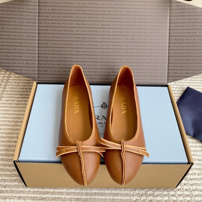 Prada 26s Antiqued Ballerinas Brown Lambskin 859007