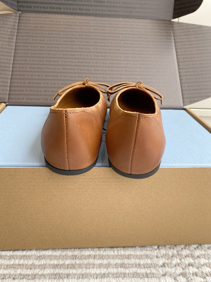 Prada 26s Antiqued Ballerinas Brown Lambskin 859007
