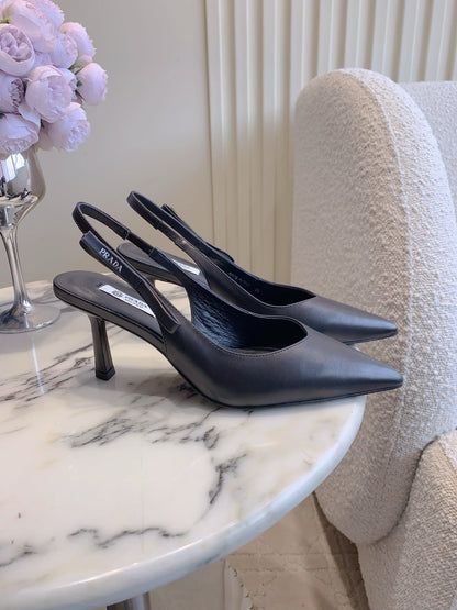 Prada 26s Open-Back High Heels Black Sheepskin 615387