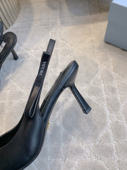 Prada 26s Open-Back High Heels Black Sheepskin 615387