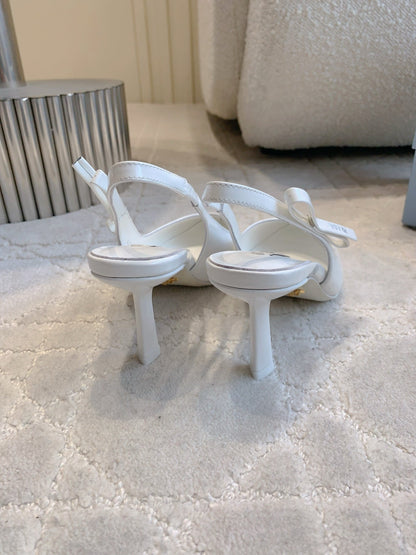 Prada 26s Open-Back High Heels White Patent Leather 615388