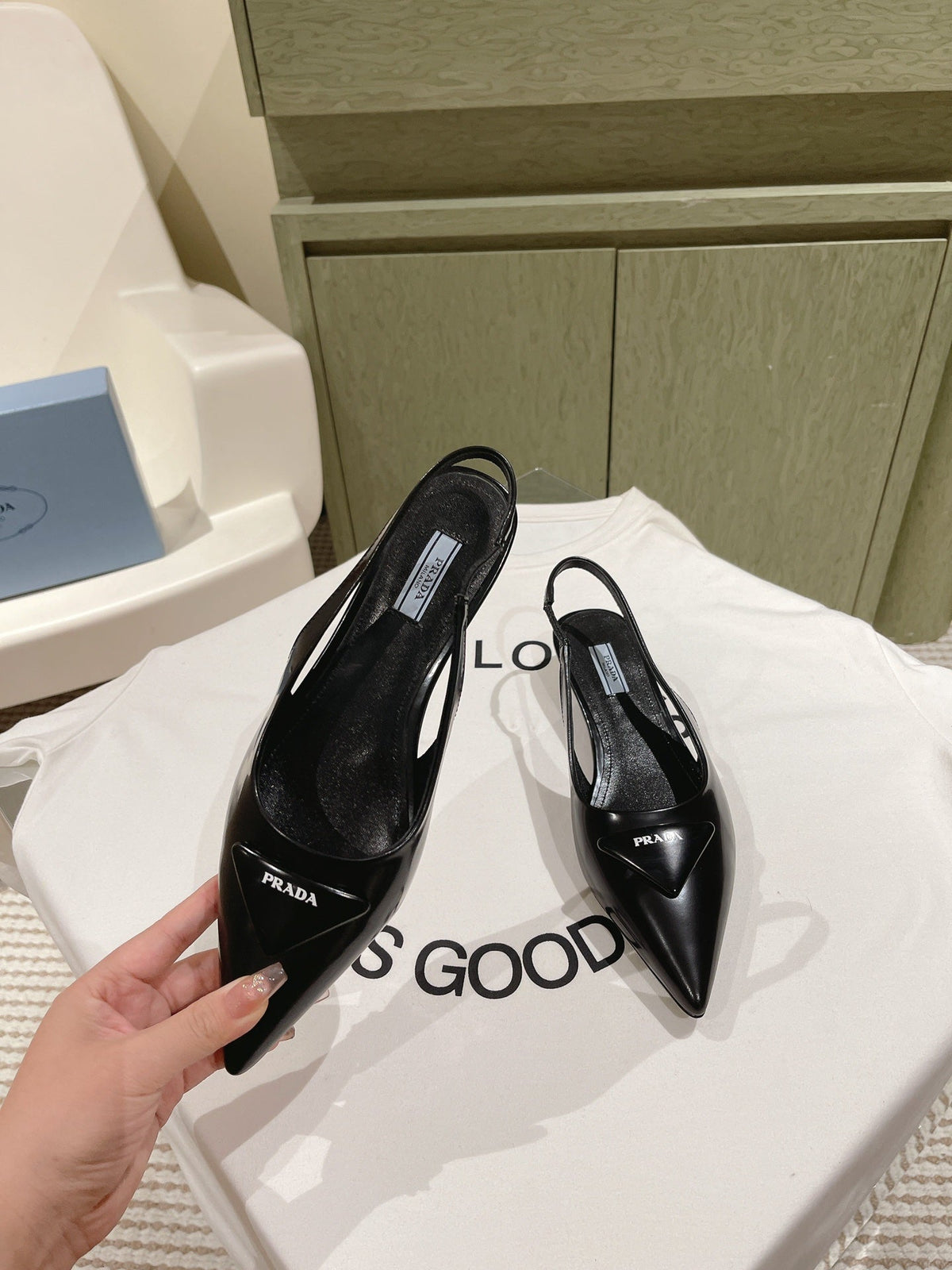 PRA 24ss Sling Back 30mm Black Patent Leather 449687