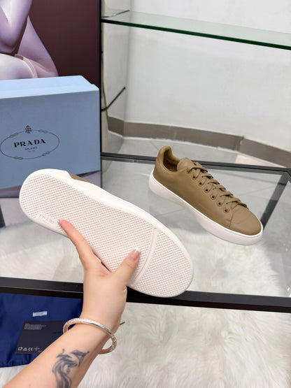 Prada 26s Court Sneakers Taupe Leather 838036