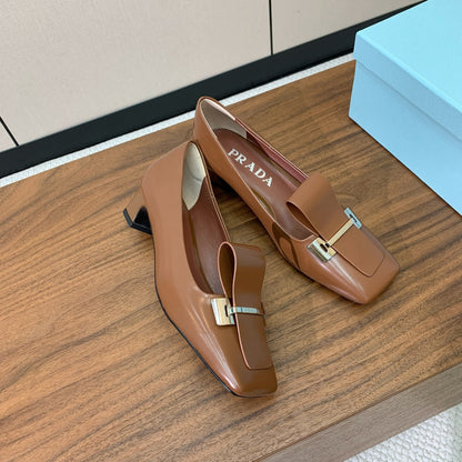 Prada Mary Jane 4.5cm Brown Glossy Leather 896181