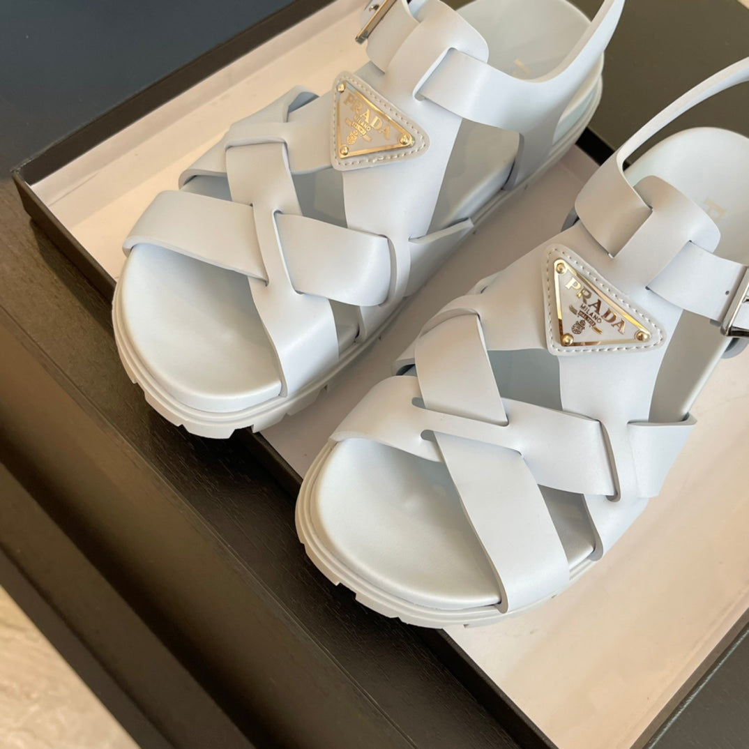 PRA CRISSCROSS RUBBER SANDALS PASTEL SKY CALFSKIN