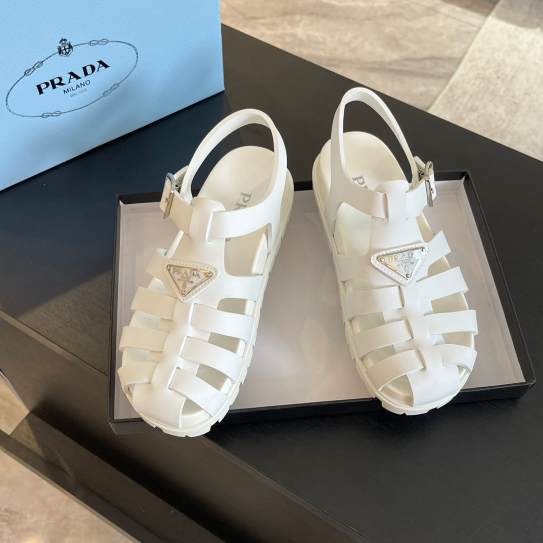 PRA RUBBER FISHERMAN SANDALS WHITE CALFSKIN
