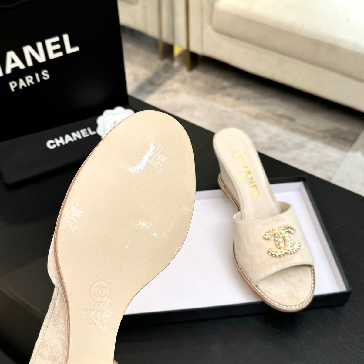 CC 2026 Wedge Sandals 65 Light Beige Suede 667773