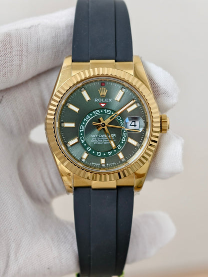 Rolex Sky-Dweller 42mm Gold Case Green Dial