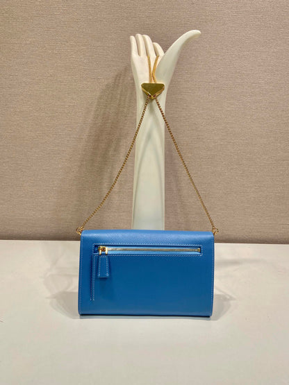 PRA Cross pattern envelope bag blue leather 341158