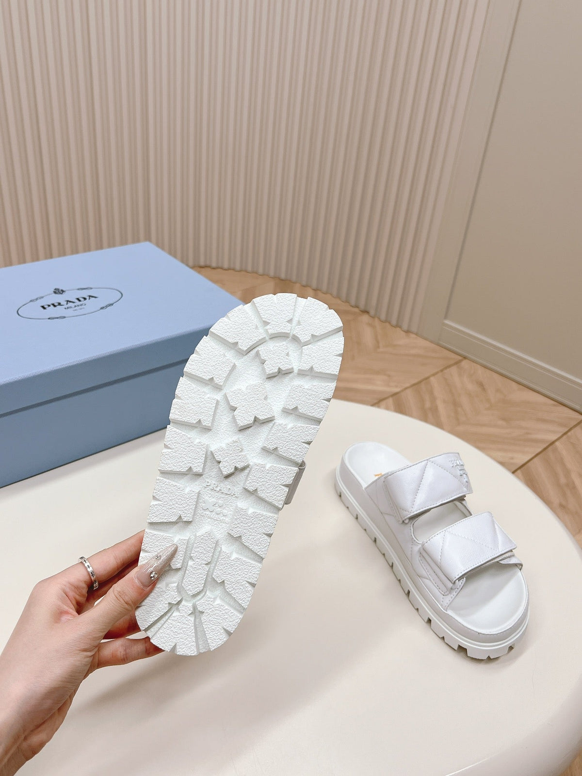 Pra Double Strap Quilted Slide 20 White Calfskin