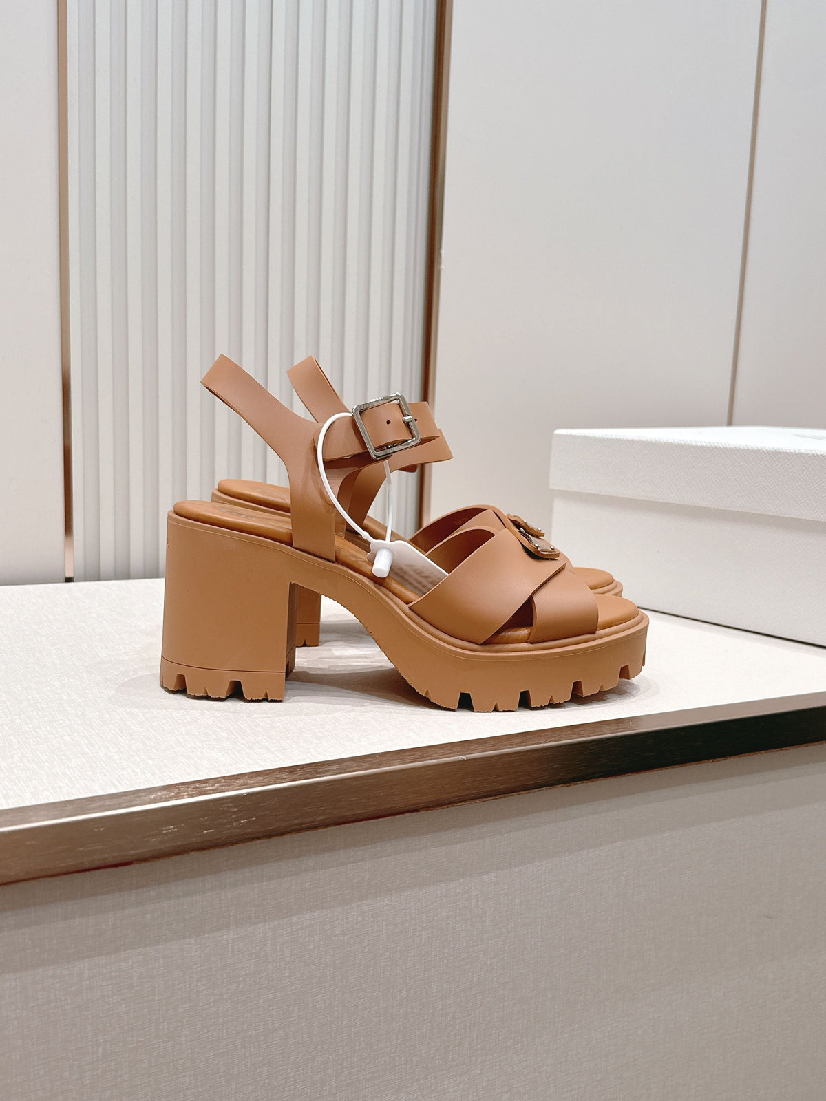 Prada 26s Monolith Sandals Tan Brown Rubber 838140