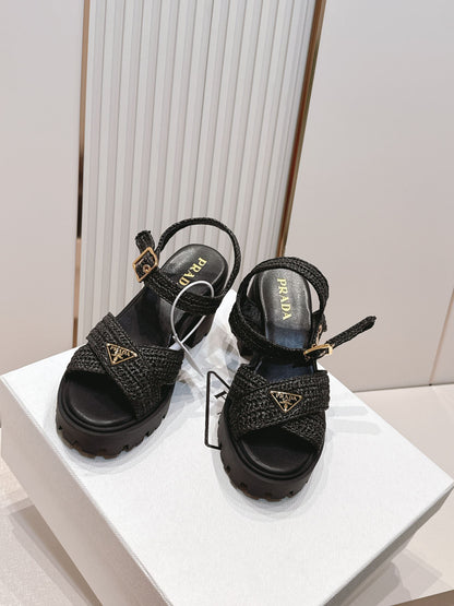 Prada 26s Monolith Sandals Black Raffia Rubber 838135