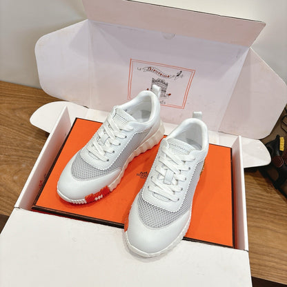 HM 26ss Sneakers White Gray Cowhide  Fabric 638567