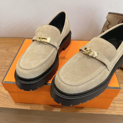 HM 26ss Loafers Beige Black Suede Calfskin 638440