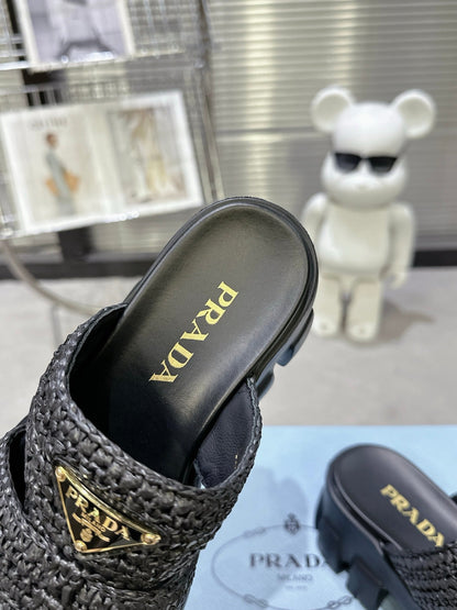 Prada Monolith Sandals 55mm Black Raffia Cowhide