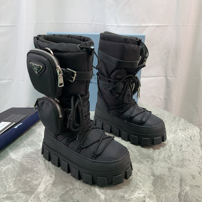 PRA Moon Boots Black With Pouch Recycled Nylon & Cowhide 454736