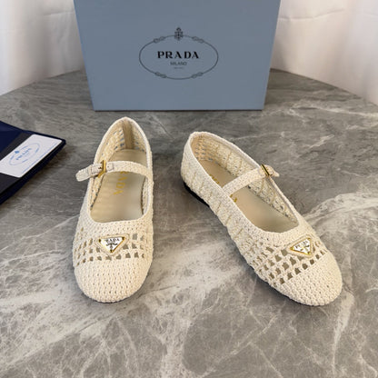 Pra 26s Ballet Flat White Leather Fabric 635155