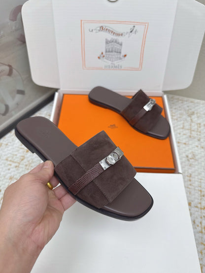 HM 26ss Oasis Sandals Dark Brown Suede Cowhide 625178