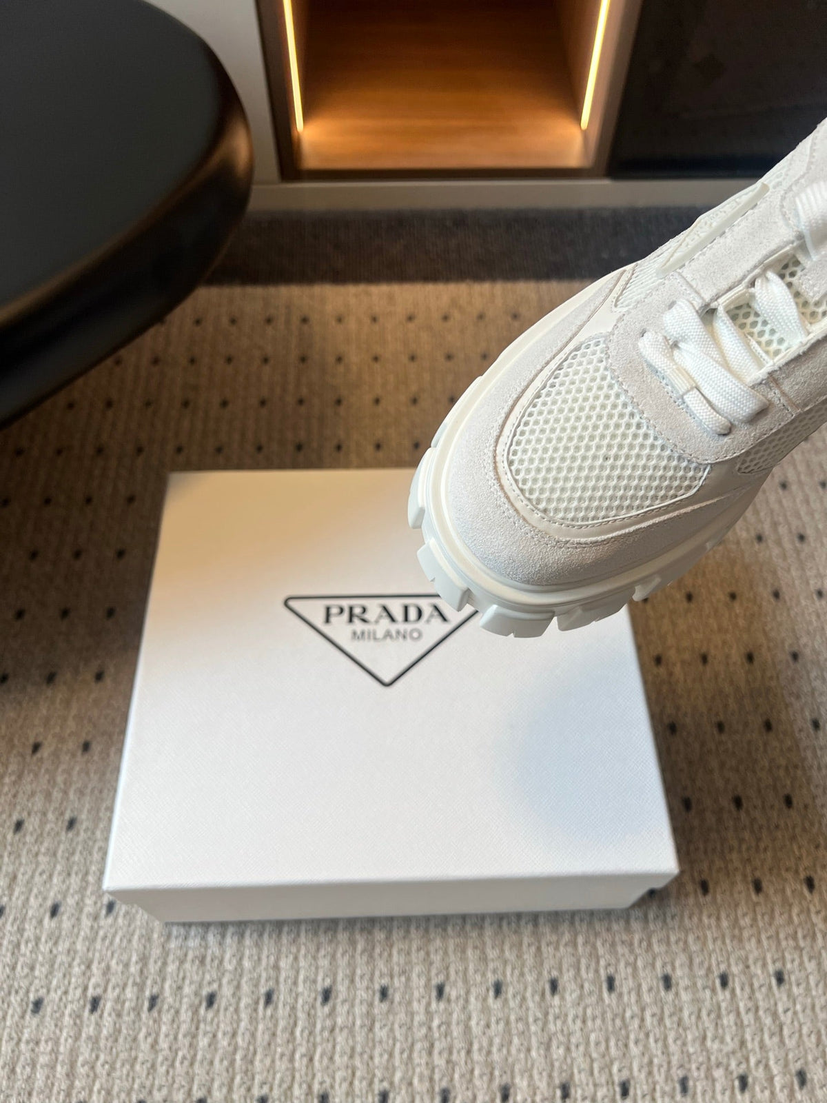 Prada 26s Monolith Sneakers White Suede Mesh Fabric 971700