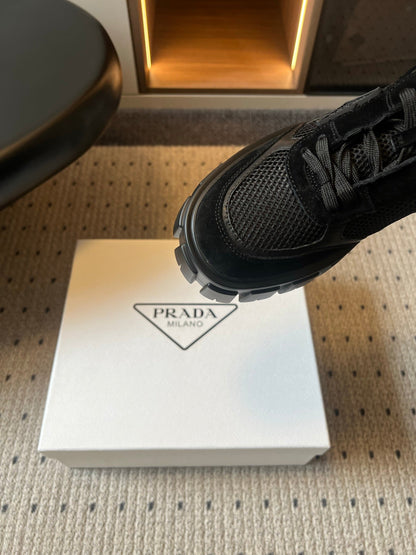 Prada 26s Monolith Sneakers Black Suede Mesh Fabric 971701