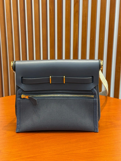 Hermes 2026 Herbag Zip 20cm Slate Grey Canvas Leather 284494