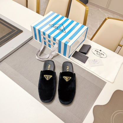 Prada 26s Square Toe Slippers In Black Red Velvet
