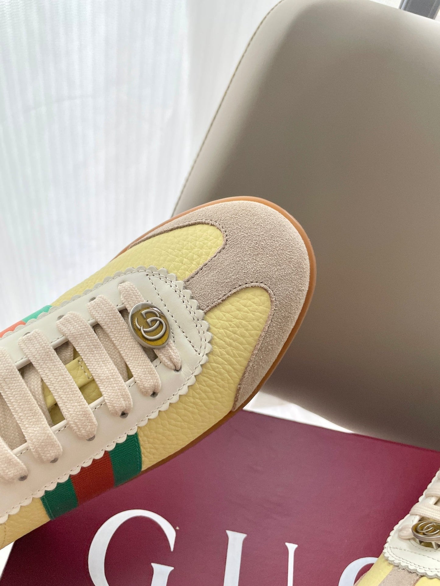 GG 26 Sneaker Light Yellow Beige Suede Cowhide 632806