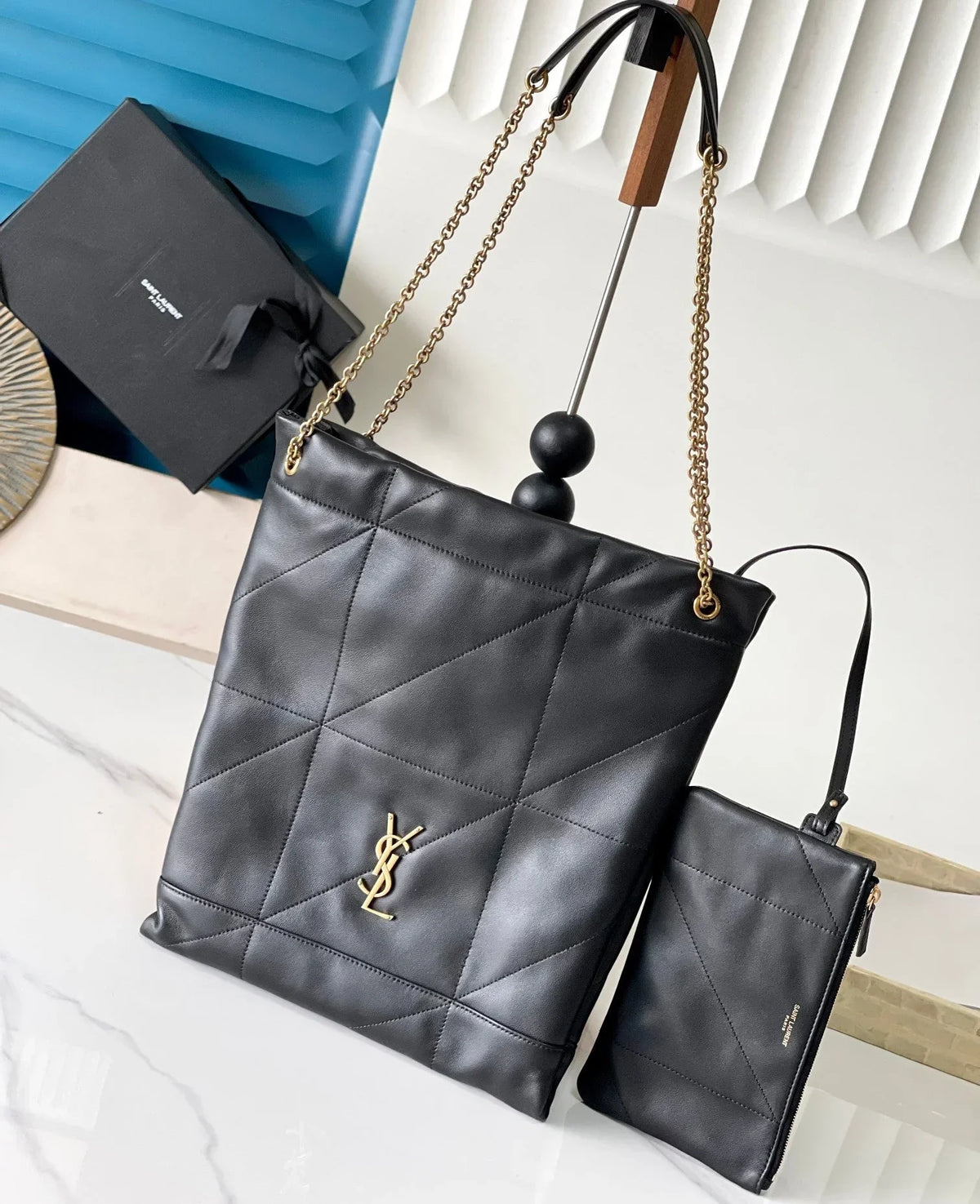 YSL 2026 Saint Laurent Puffer Tote Bag 33cm Black Calfskin
