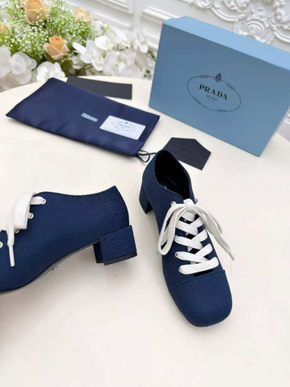 Prada 25 Mary Jane Shoes 55mm Dark Blue Fabric 564184