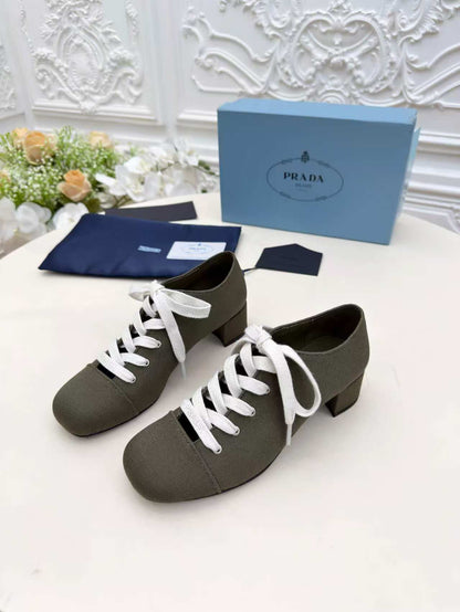 Prada 25 Mary Jane Shoes 55mm Dark Olive Fabric 564185