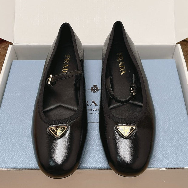 Prada 2026 Ballet Flat Black Glossy Leather 854605