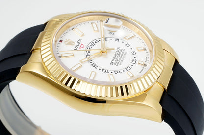 Rolex Sky-Dweller 42mm Gold Case White Dial Rubber Strap