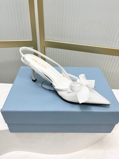 Prada Mesh Stiletto Sandals 7.5 White Sheepskin 606007