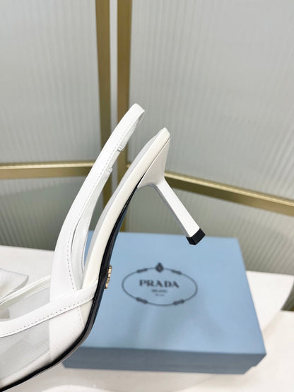 Prada Mesh Stiletto Sandals 7.5 White Sheepskin 606007