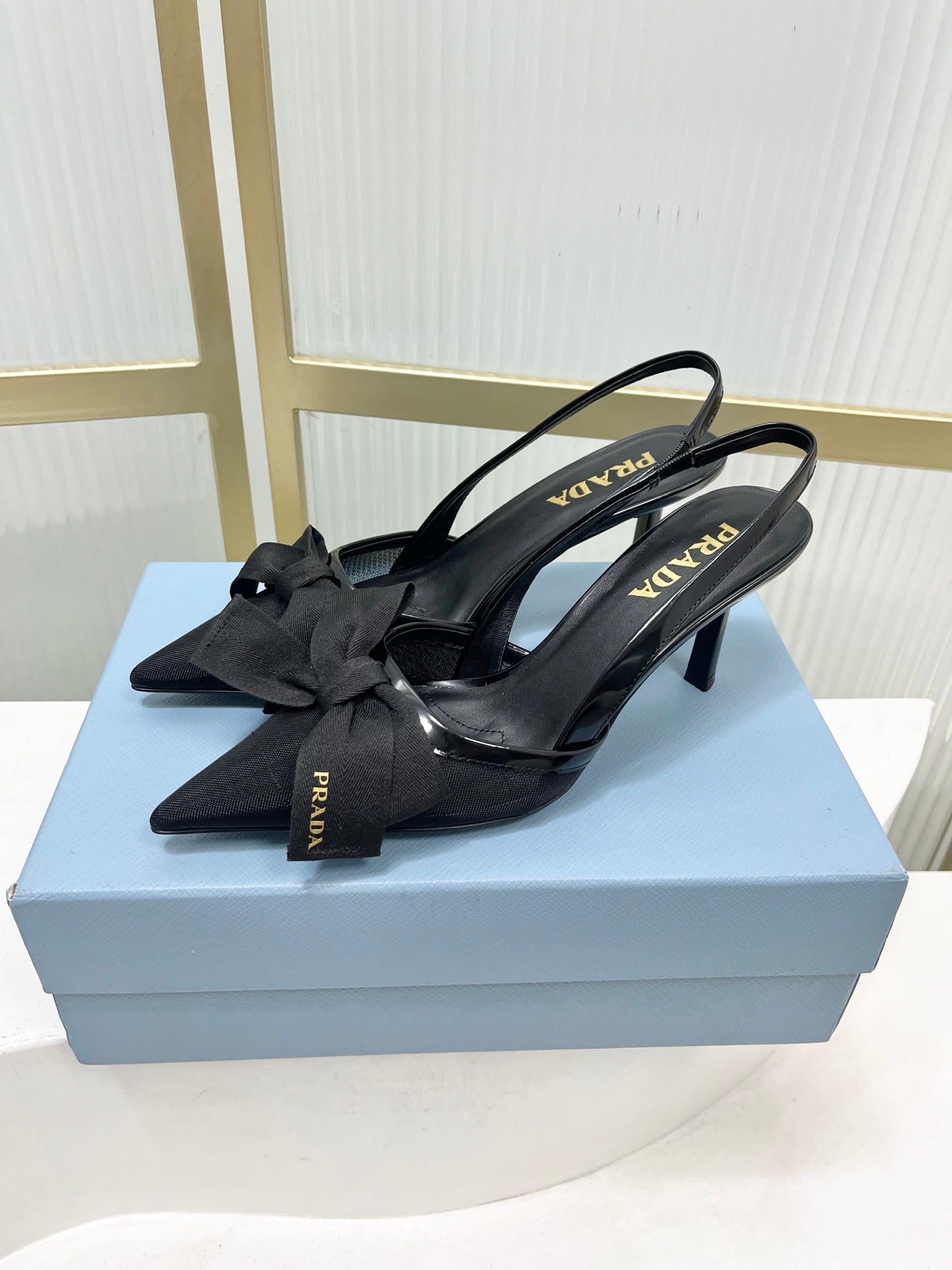Prada Mesh Stiletto Sandals 7.5 Black Sheepskin 606008