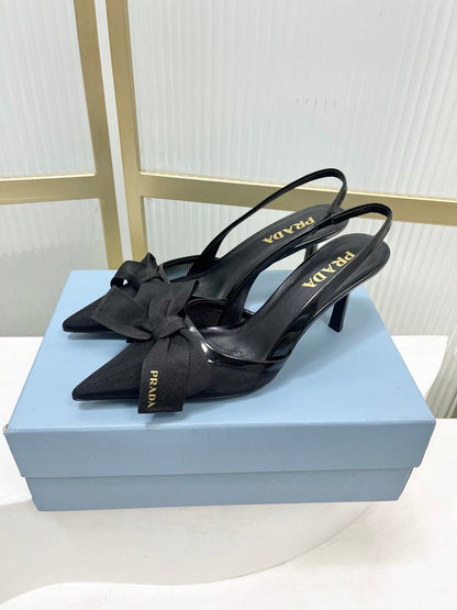 Prada Mesh Stiletto Sandals 7.5 Black Sheepskin 606008